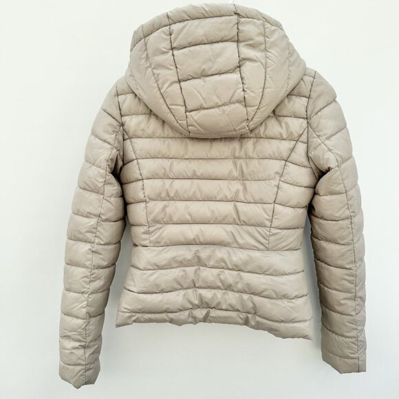 Zara Puffer Jacket women Size Small Removable Hood Beige Light Weight - Picture 2 of 16